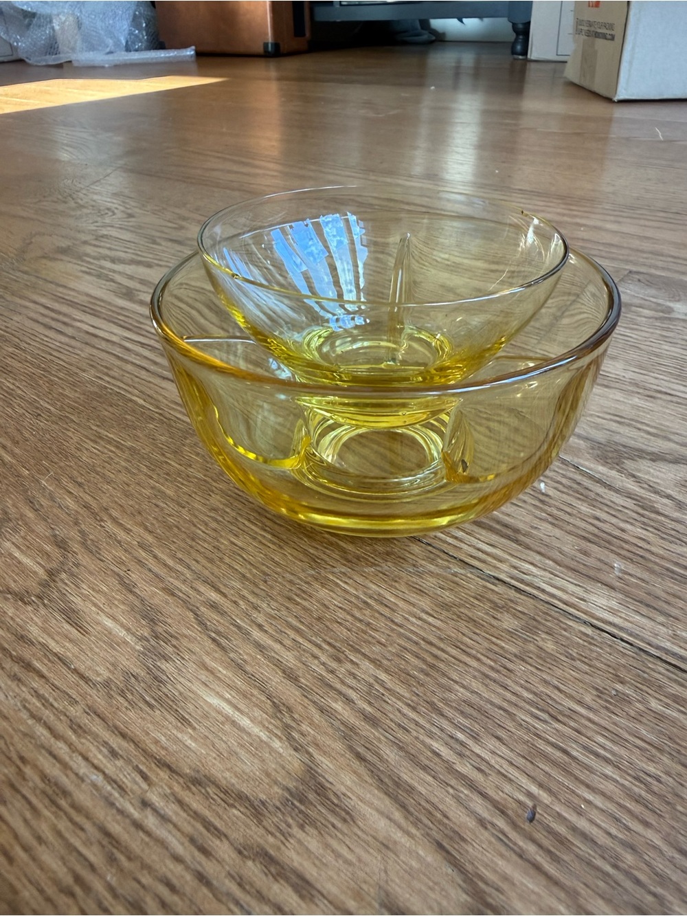 Fostoria yellow topaz glass shrimp cocktail or caviar set